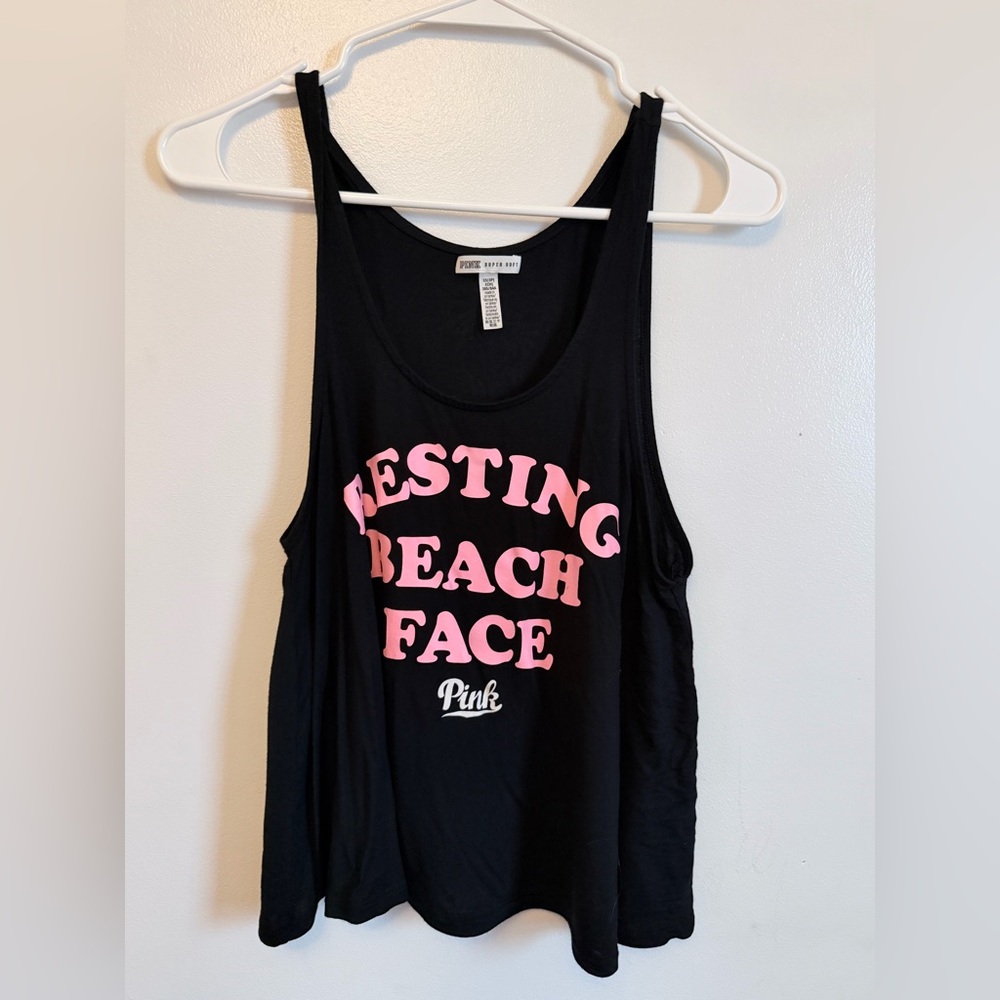 NWOT PINK Victoria's Secret Black Tank with Pink Graphic Text